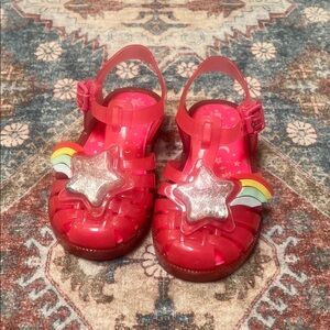 Mini Melissa Pink Jelly Sandals with Glitter Star & Rainbow
